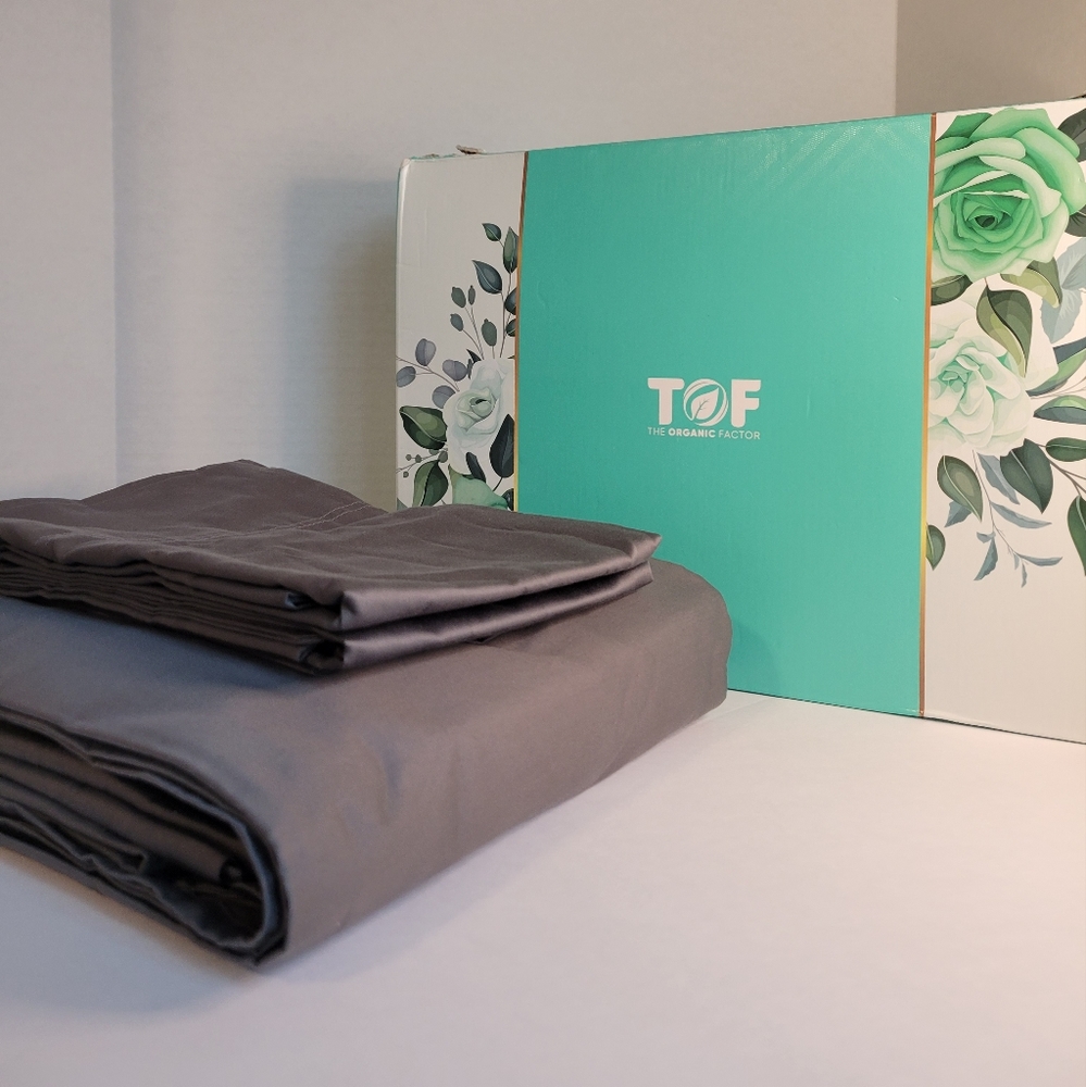 The Organic Factor Store 100% Organic Cotton Sheet Set - Grey-Full Size